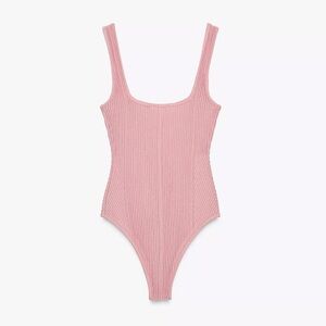Zara Textured Strappy Bodysuit – Dusty Pink (Size Medium)
